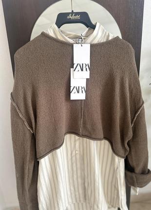 Блуза рубашка рубашка + свитшот кофта свитпер zara2 фото