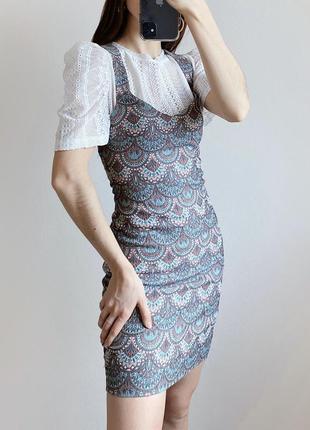 Сарафан від zara бірюзовий кольоровий з принтом жакардовий жіночий плаття сукня