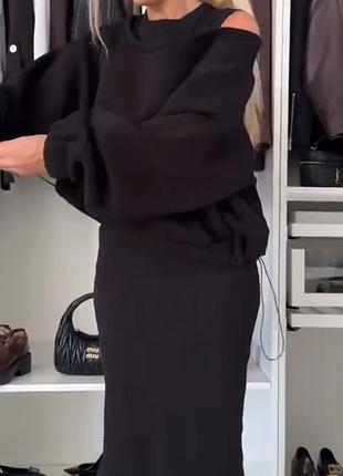 Костюм двойка платье + свитшот цвета: марсала, черный, графит, капучино