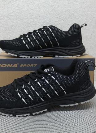 Bona 870св бона текстильные мужские кроссовки кроссовки черные с серым