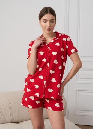 Жіноча піжама: сорочка і шорти в сердечко 60214