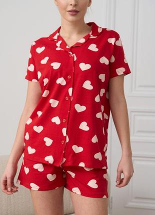 Женская пижама: рубашка и шорты в сердечко 602146 фото