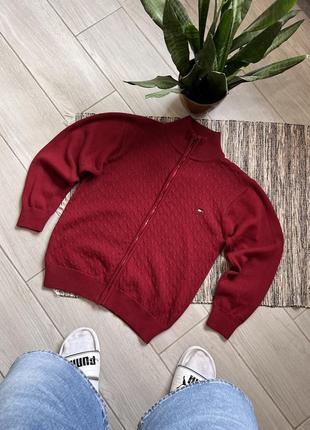 Винтажный вязаный свитер Tommy hilfiger красный кардиган