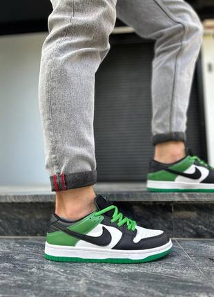 Унисекс кроссовки nike sb dunk low classic green black white4 фото