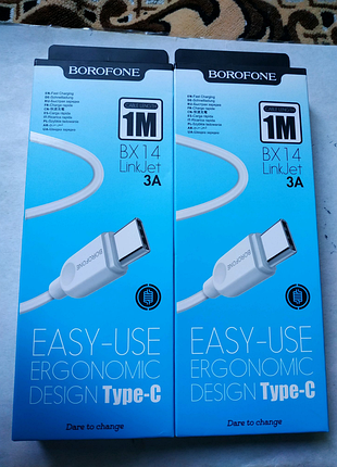 Кабель borofone bx14 type c+usb 3 a 1m. новий.