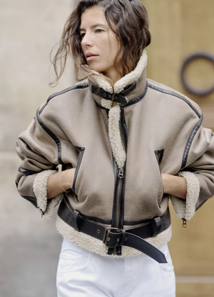 Теплая укороченная куртка с мехом zara
