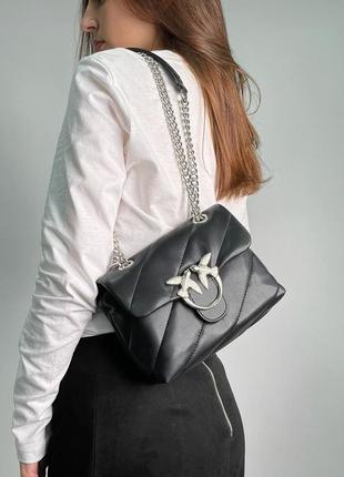 Сумка жіноча в стилі  pinko baby love bag puff maxi quilt black/silver7 фото