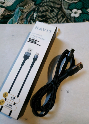 Кабель зарядки havit usb+usb type-c 2,1a 1m.новый.