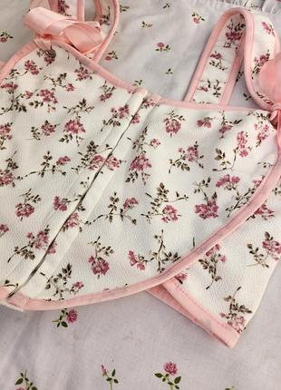 Винтажный цветочный корсет ретро стиль цветы бантики coquette lolita y2k винтаж