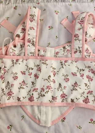 Винтажный цветочный корсет ретро стиль цветы бантики coquette lolita y2k винтаж