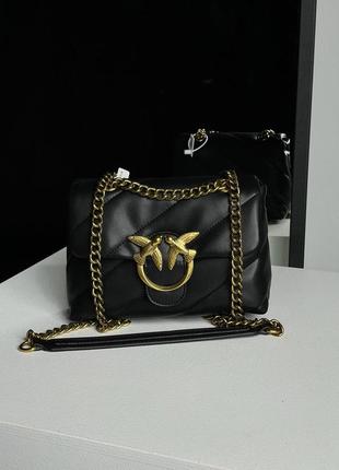Сумка женская в стиле pinko baby love bag puff maxi quilt black/gold