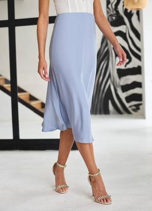 Женская трендовая атласная голубая юбка миди, шелковая юбка3 фото