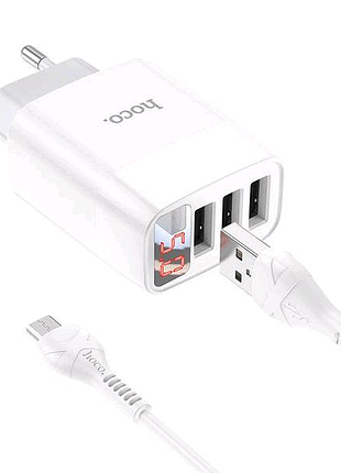 Блок живлення hoco original 3 usb+кабель mini-usb у комплекті. з