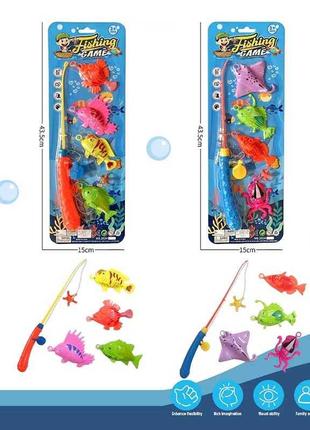 Риболовля 2 види, на гачках, 4 рибки, 1 вудка, на листі /336-2/