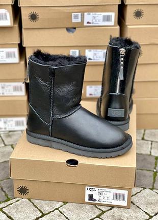 Женские угги ugg short zip black leather