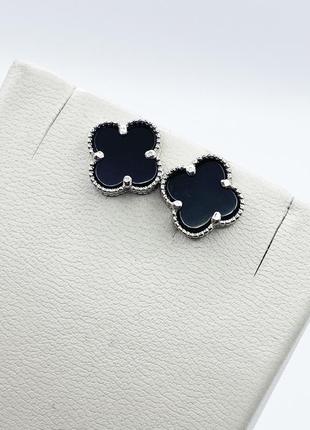 Сережки-пусети срібні з агатом "конюшина" 2,55 г