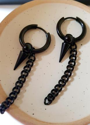 Чорні сережки кільця з ланцюгом
