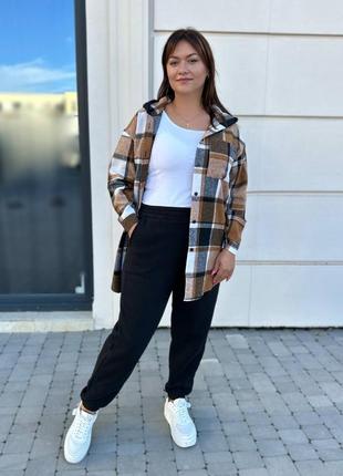 Костюм с рубашкой в клетку с пуговицами с двойным капюшоном с манжетами на рукавах с брюками на флисе с карманами с манжетами2 фото