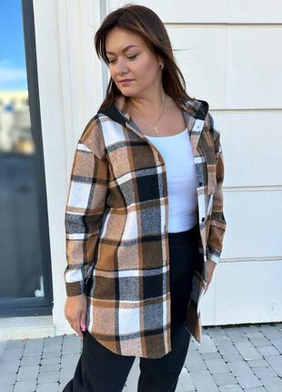 Костюм с рубашкой в клетку с пуговицами с двойным капюшоном с манжетами на рукавах с брюками на флисе с карманами с манжетами3 фото