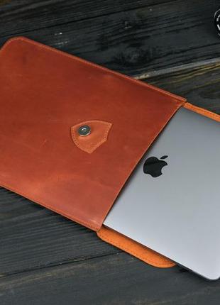 Кожаный чехол для macbook дизайн №36, натуральная винтажная кожа, цвет коричневый, оттенок коньяк