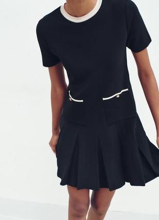 Платье женское короткое черно-белое zara new