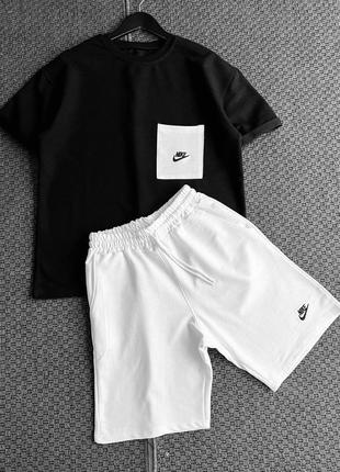 Брендовый мужской комплект / качественный комплект nike в черно-белом цвете на лето