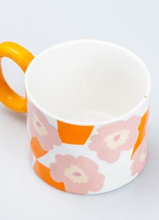 Чашка керамическая 400 мл для чая и кофе "цветок" оранжевая2 фото
