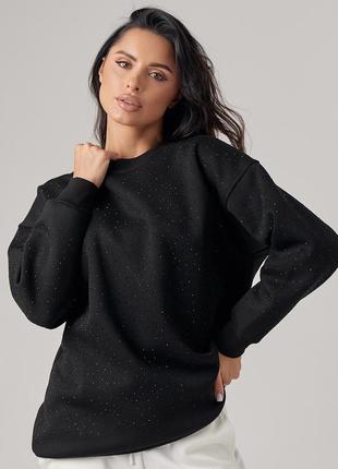Утепленный женский свитшот украшен термостразами цвет черный размер l fl_001656