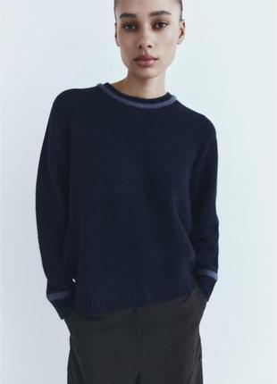Свитер кофта теплый трикотажный синий цвет м 38 zara