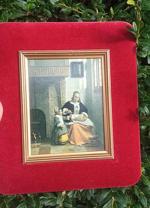 Картина литография из бархата и натурального дерева.винтаж