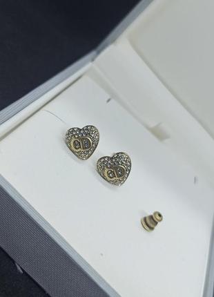 Серьги dior сердечки винтажная бронза топ