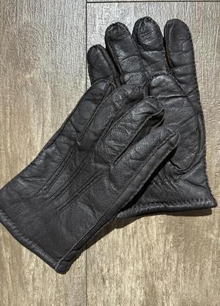 Добротні чоловічі шкіряні рукавички на хутрі