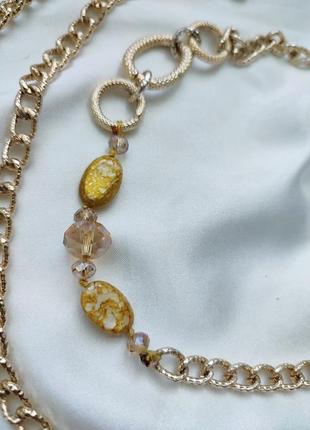 Длинная цепь, цепочка, колье на шею с чешским стеклом и перламутром