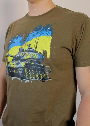 Футболка с флагом украины (s) олива, летняя футболка мужская, патриотическая футболка с рисунком танка топ