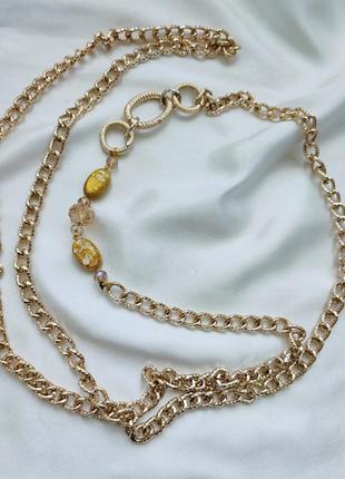 Длинная цепь, цепочка, колье на шею с чешским стеклом и перламутром