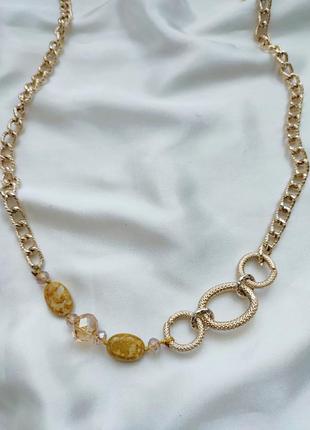 Длинная цепь, цепочка, колье на шею с чешским стеклом и перламутром