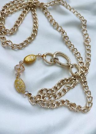 Длинная цепь, цепочка, колье на шею с чешским стеклом и перламутром