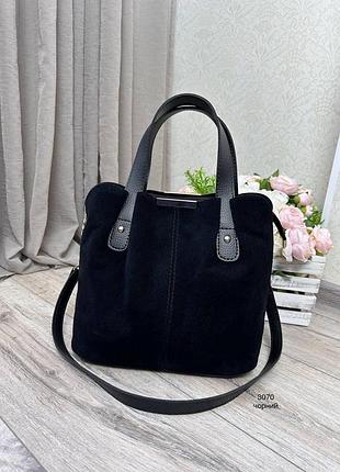 Сумка жіноча замшева з високими ручками чорна