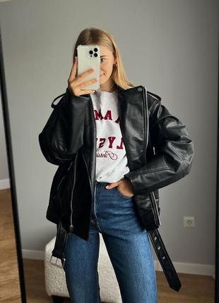 Шикарна косуха zara, кожанка, куртка авиатор, оверсайз фасон4 фото
