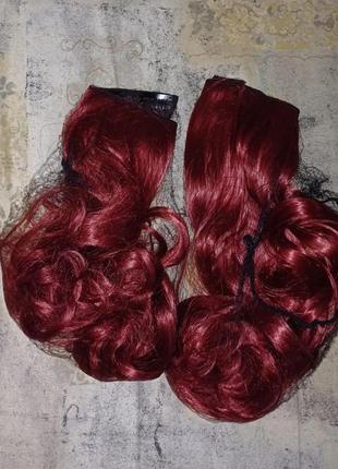 Руде волосся відтінок бургунді тресси на заколках2 фото