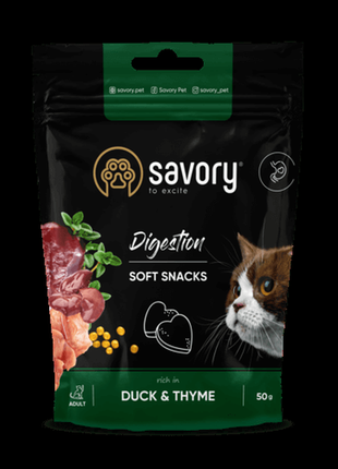 М’які ласощі savory для котів із чутливим травленням, з качкою та чебрецем 50г.