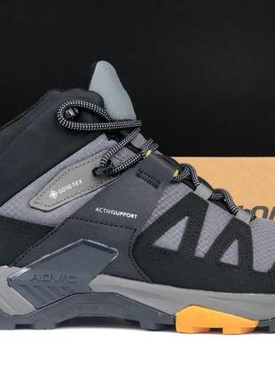 Мужские зимние термо кроссовки salomon x gtx 4 mid gtx  черные с серым