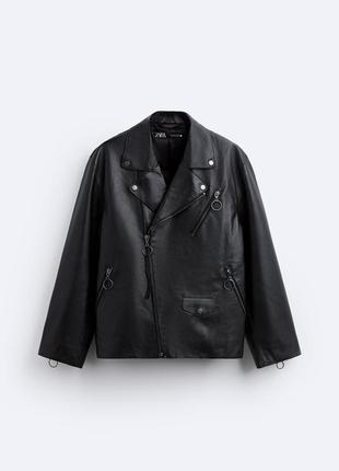 Нова чорна шкіряна куртка байкерська косуха оверсайз унісекс zara cos massimo acne