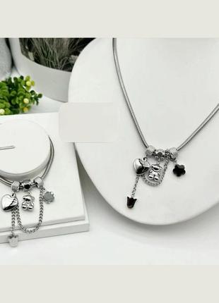 Женский комплект цепочка и браслет tous медицинского золота stainless steel, позолоченный