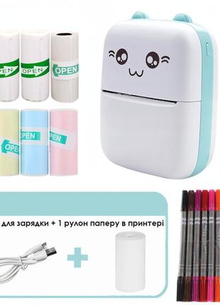 Маленький принтер котик детский принтер для наклеек беспроводной мини принтер для телефона mini printer