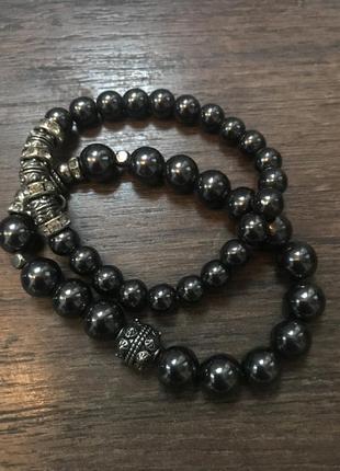 Два браслета из гематита со стразами 19см(10мм)