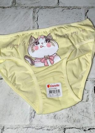 Детские трусики donella для девочки хлопковые трусы девочке 134-140 см 8-9 лет котик желтые