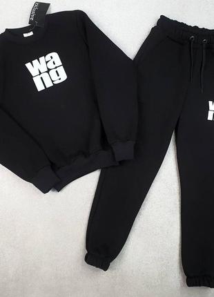 Дитячий утеплений костюм-двійка wang унісекс, підліткові чорні спортивні костюми unisex на флісі 10-14 років