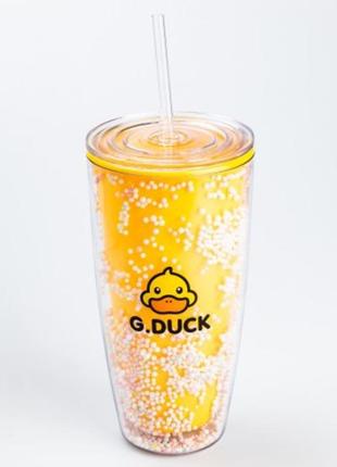 Стакан ts kitchen hp18313o g.duck пластиковий багаторазовий з кришкою та трубочкою 750 мл жовтий