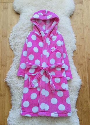 Disney. barbie флисовый, махровый, пушистый халат 4-5 рок, 110 рост, теплый, банный, на море или в